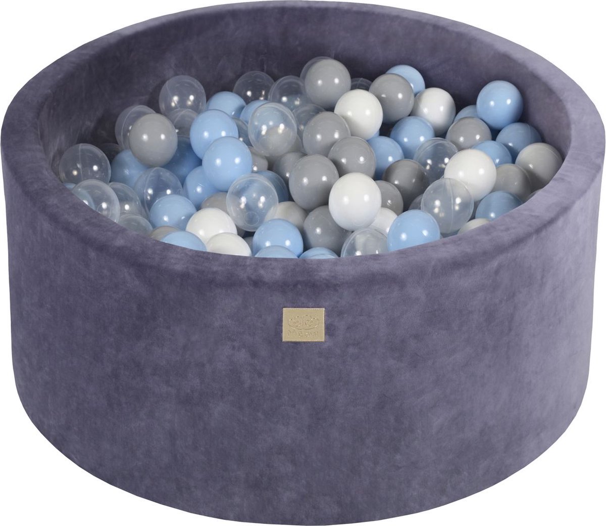 Ronde ballenbak VELVET 90x40 - Grijs-Blauw incl 300 ballen - Baby Blauw, Grijs, Wit, Transparant |  je.nl